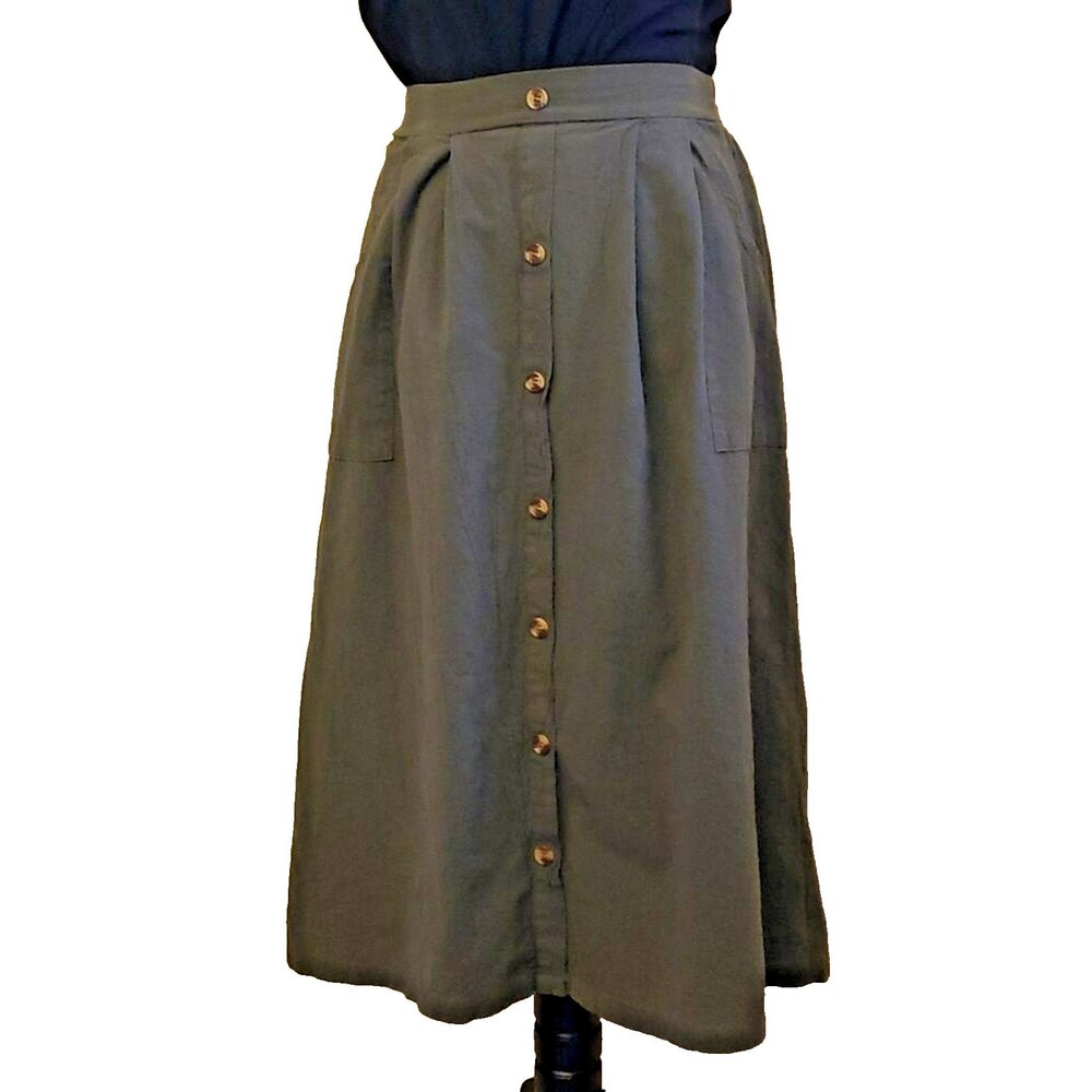 Vestidos Olive Green Peasant Skirt, Size Medium, Pockets, Elastic Waist